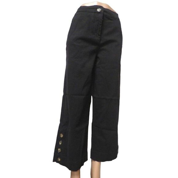 New York & Co Twill Wide-leg Button Slit Cropped Pants, Black; Size 10 - Picture 1 of 8